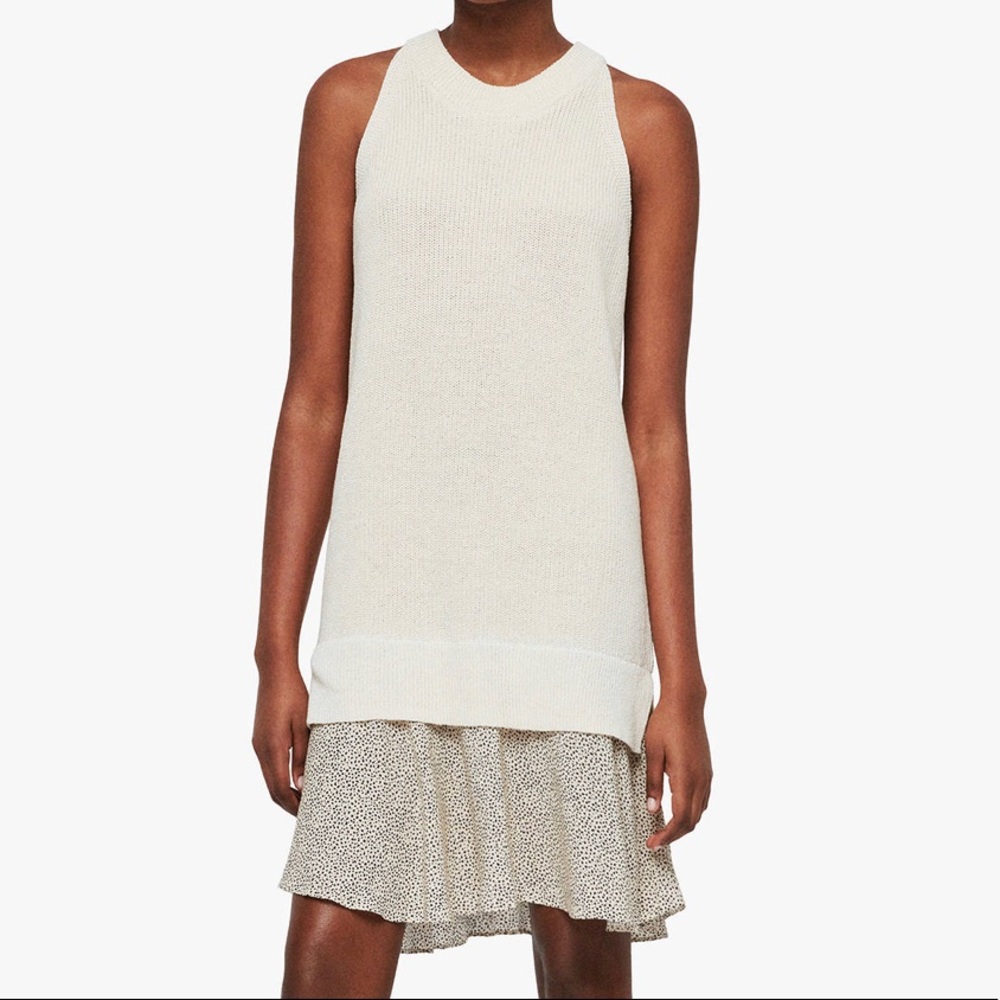 All Saints Haliki Cream Halter Crochet Sweater Spotted Speckled Layered Dress S